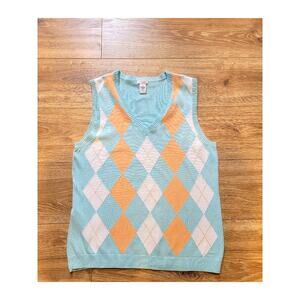 IZOD Argyle Sweater Vest Women's Sz L Pullover Light Blue Orange